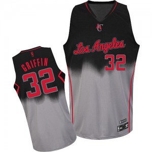 NBA Blake Griffin Authentic Men's Black/Grey Jersey - Adidas Los Angeles Clippers &32 Fadeaway Fashion