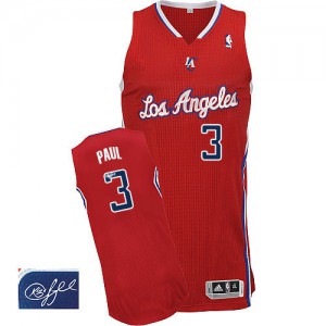 NBA Chris Paul Authentic Men's Red Jersey - Adidas Los Angeles Clippers &3 Road Autographed