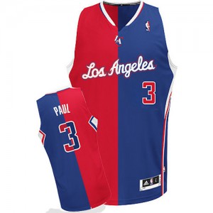 NBA Chris Paul Authentic Men's Red/Blue Jersey - Adidas Los Angeles Clippers &3 Split Fashion